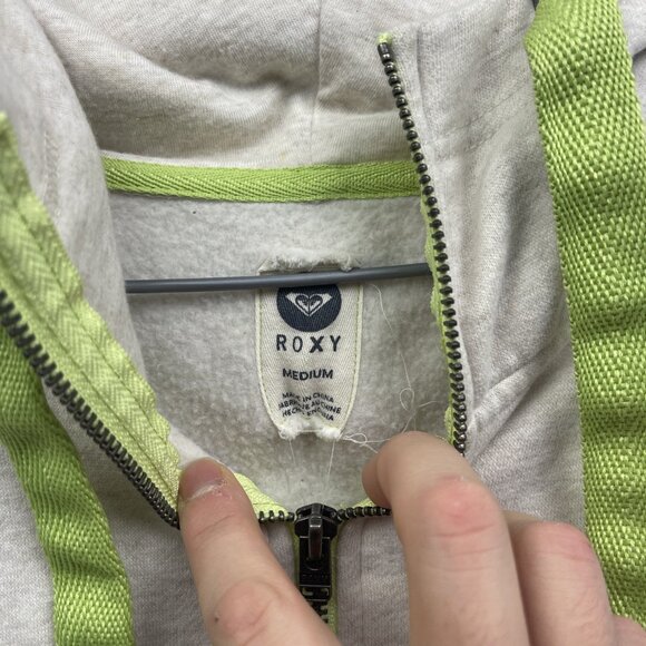 Y2K ROXY Full zip Hoodie Fleece Off-White / Green Skater Surf Beach Women Sz M - Picture 6 of 16